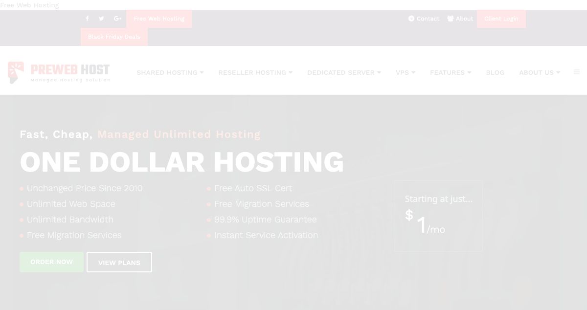 Homepage of Prewebhost hosting