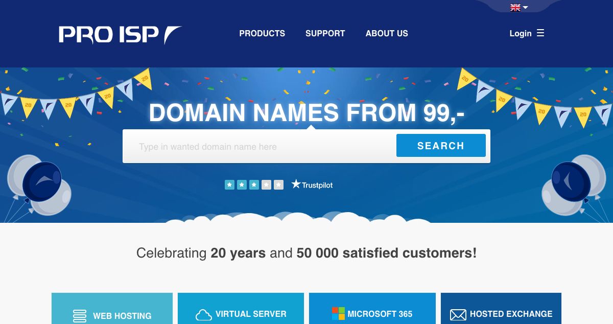 Homepage of PRO ISP hosting