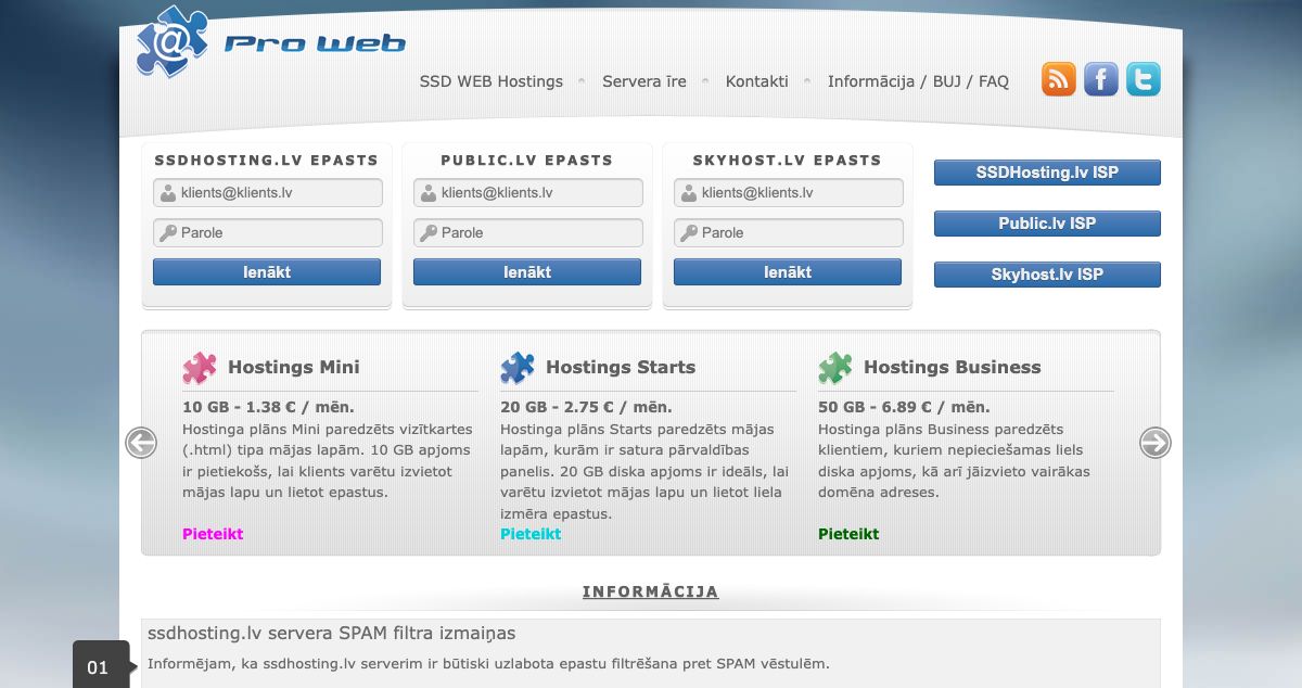 Homepage of Pro Web SIA hosting