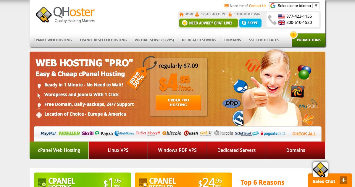 Homepage of QHoster hosting