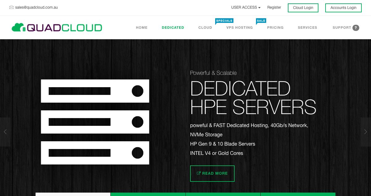 Homepage of QuadCloud hosting