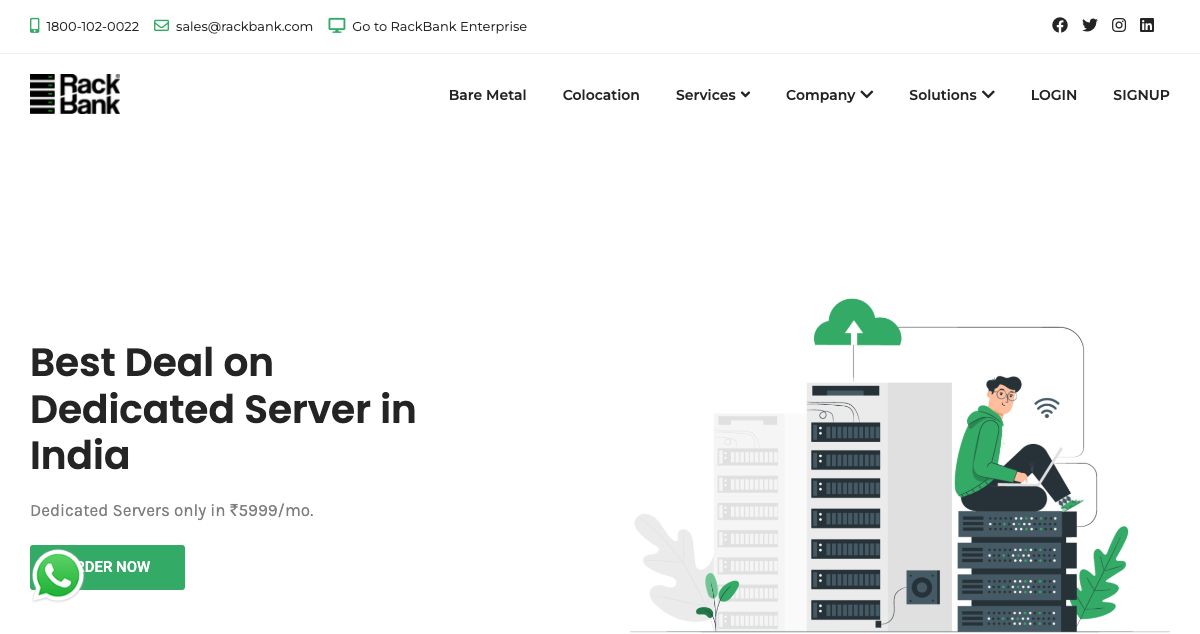 Homepage of RackBank Datacenters Pvt Ltd hosting