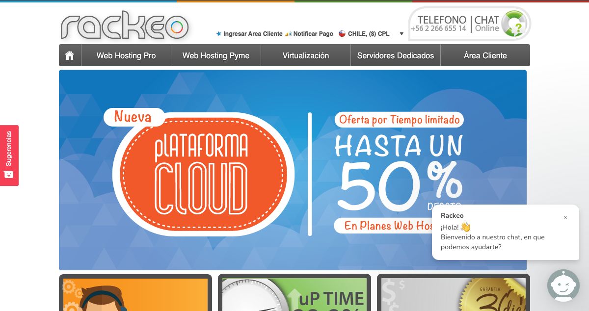 Homepage of Rackeo hosting