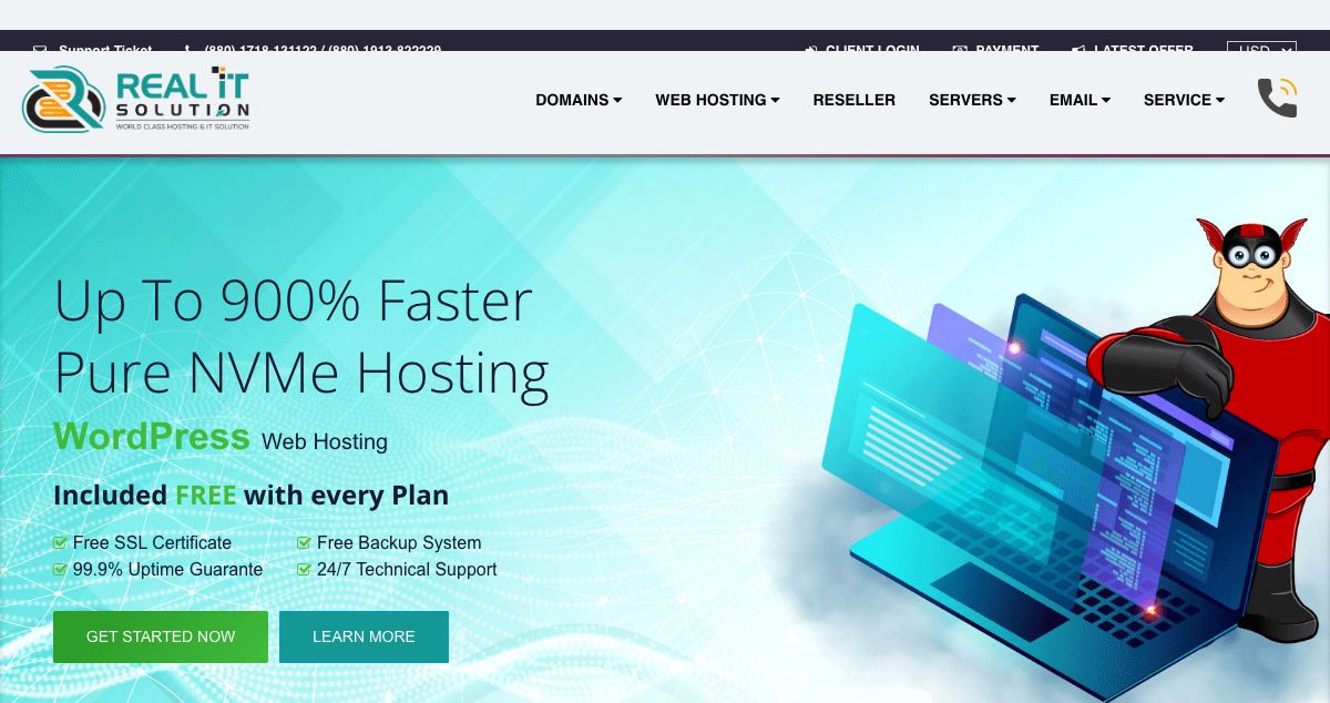 Homepage of Real IT Solution hosting