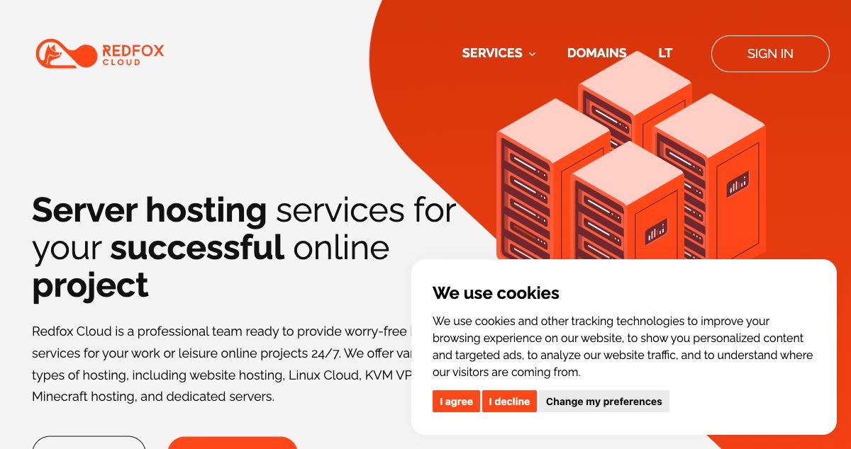 Homepage of Redfox Cloud hosting