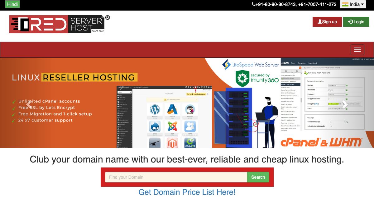 Homepage of Red Server Host hosting