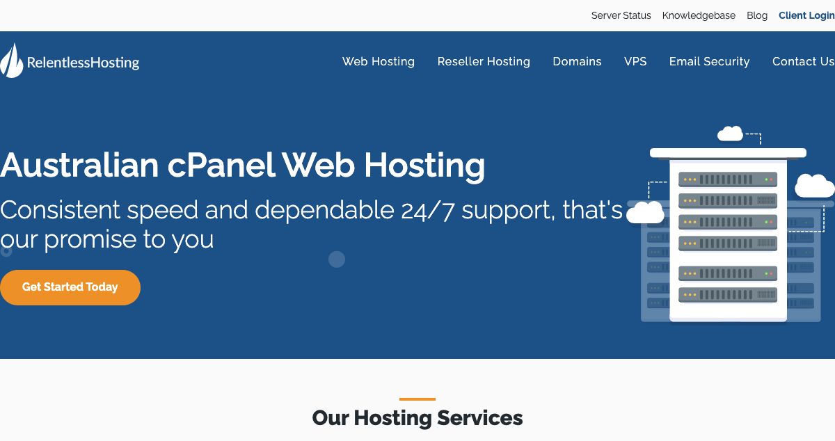 Homepage of Relentless Hosting hosting