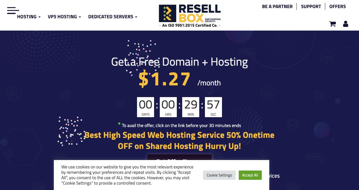 Homepage of ResellBox hosting