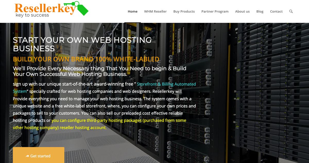 Homepage of ResellerKey hosting