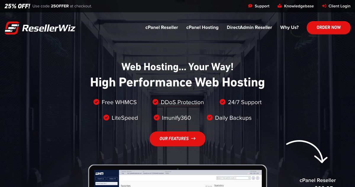 Homepage of ResellerWiz hosting