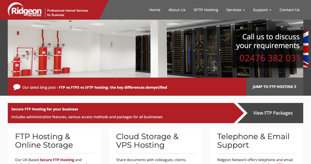 Homepage of Ridgeon Network hosting