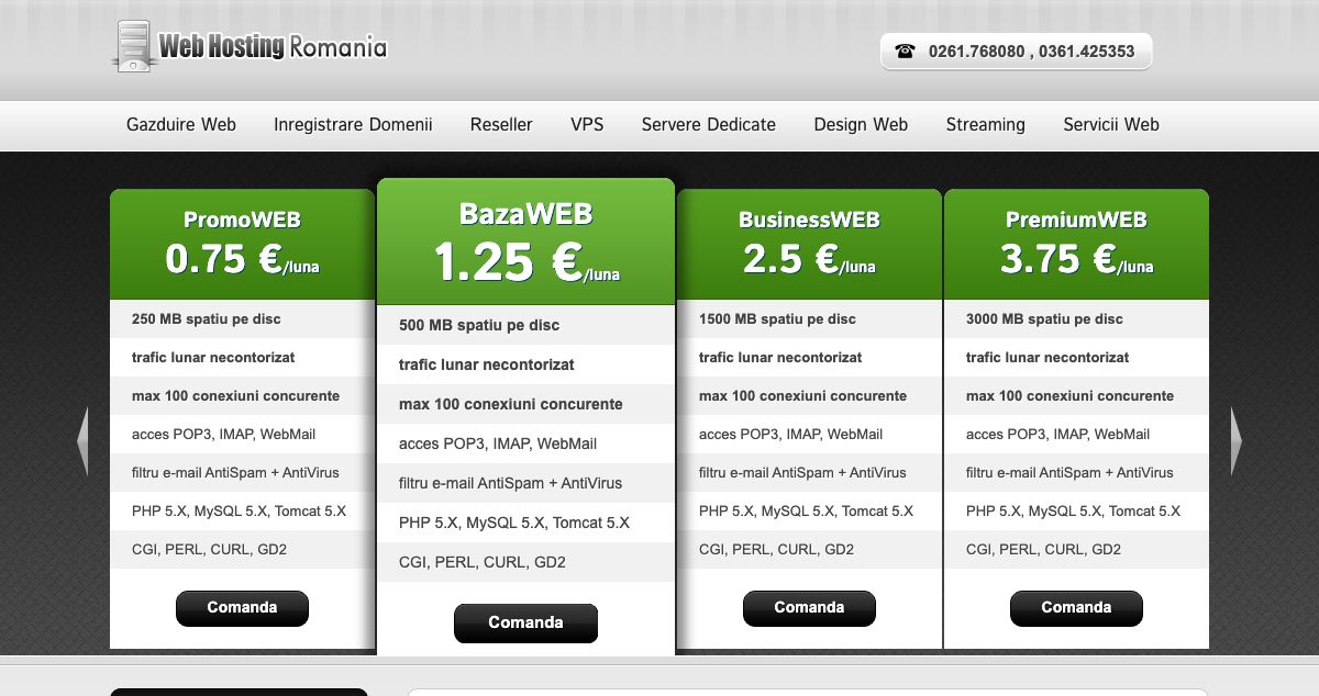 Homepage of Web Hosting Romania hosting