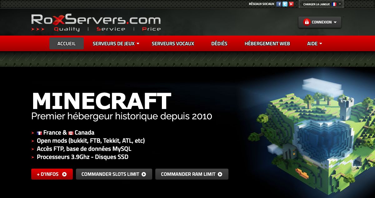 Homepage of RoxServers hosting