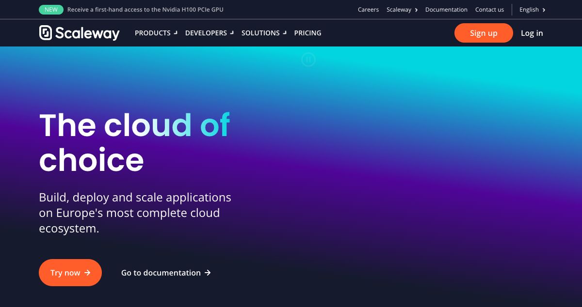 Homepage of Scaleway hosting