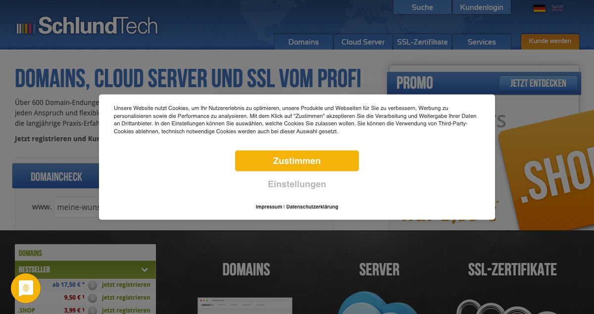 Homepage of Schlundtech hosting