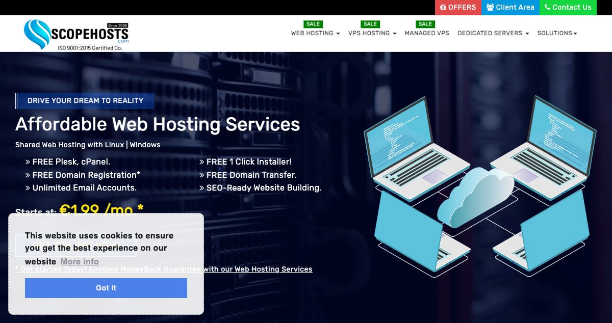 Homepage of ScopeHosts hosting