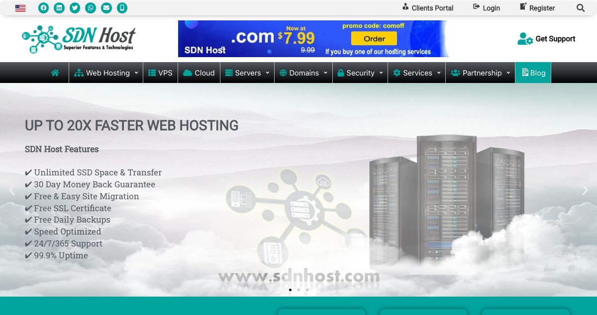 Homepage of SDN Host hosting