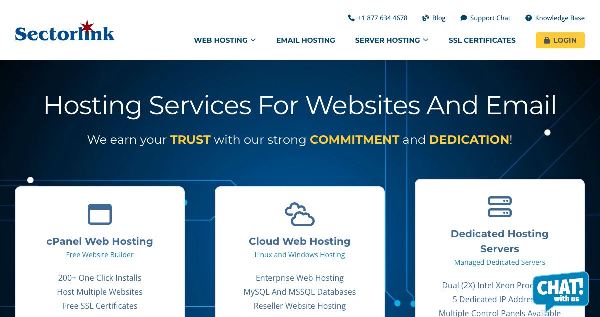 Homepage of Sectorlink hosting