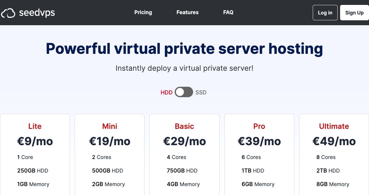 Homepage of SeedVPS hosting