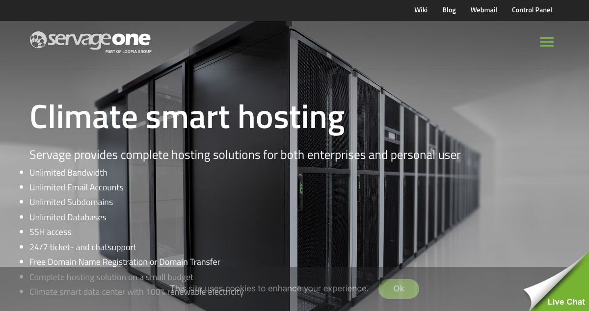 Homepage of Servage hosting