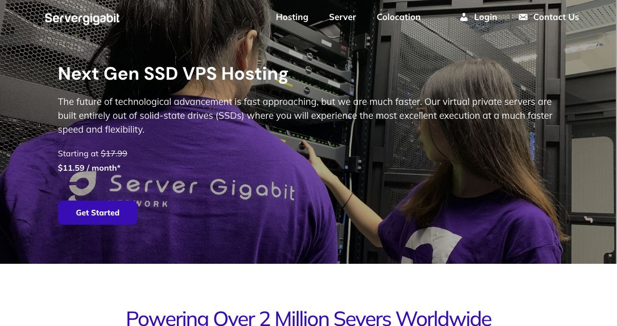 Homepage of Server Gigabit hosting