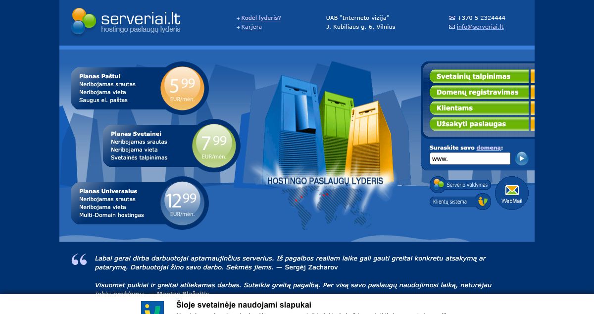 Homepage of Serveriai.lt hosting