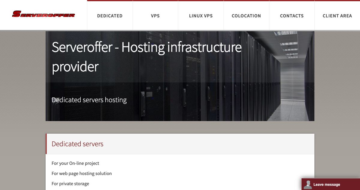 Homepage of Serveroffer hosting