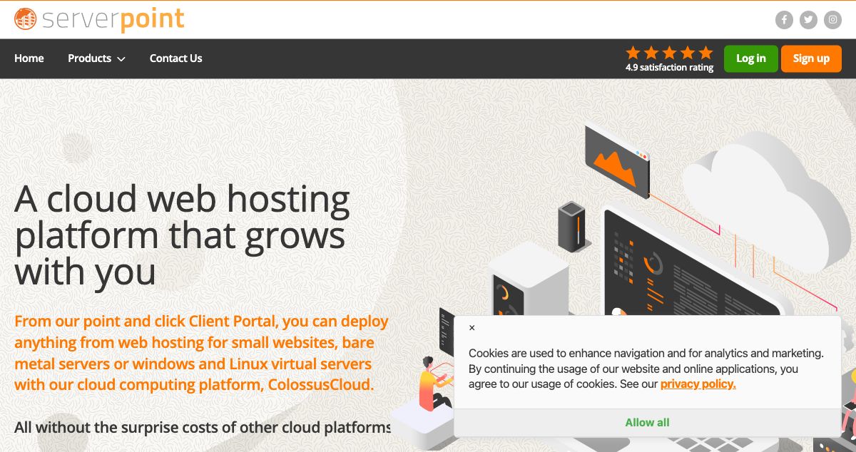 Homepage of ServerPoint hosting