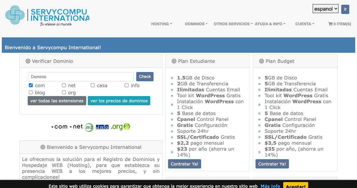 Homepage of Servycompu hosting