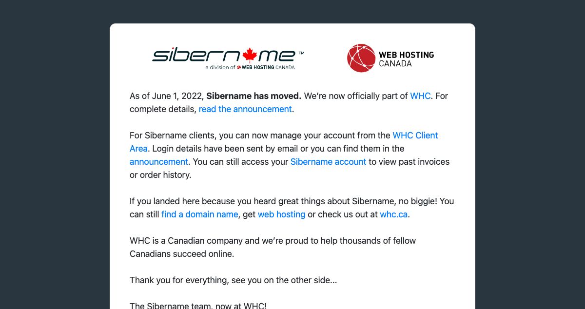 Homepage of SiberName hosting