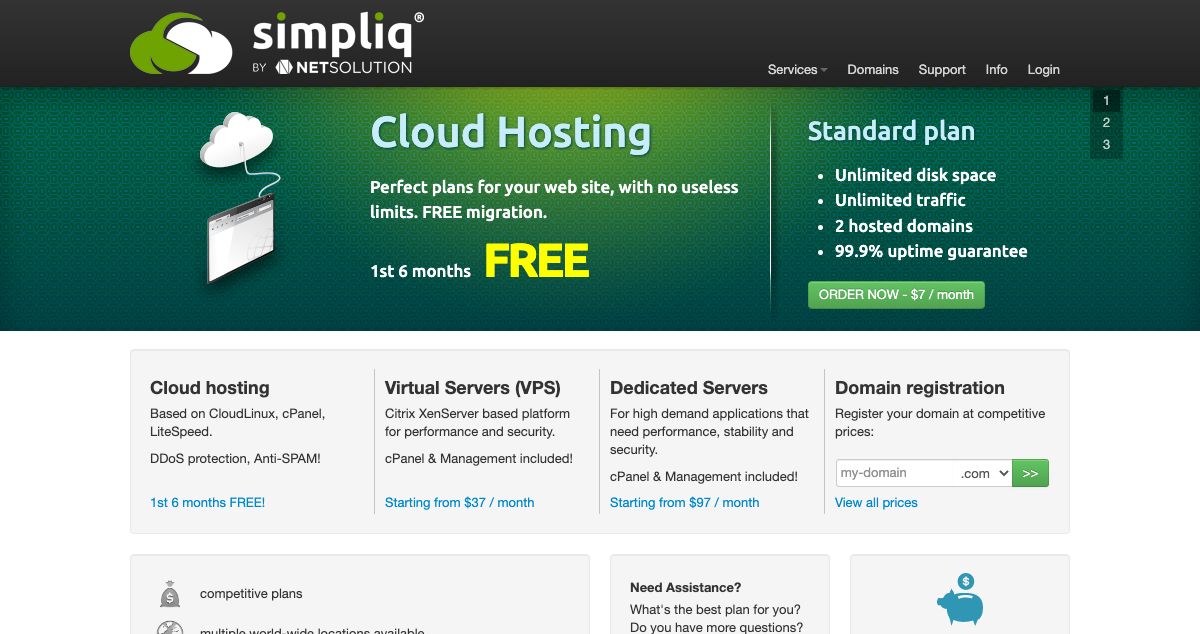 Homepage of SimpliQ hosting