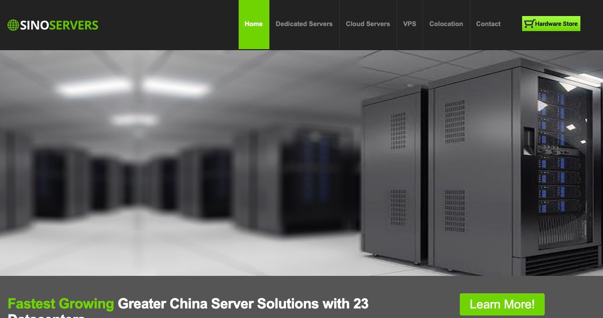 Homepage of Sinoservers hosting