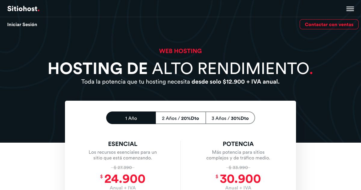 Homepage of SitioHost hosting