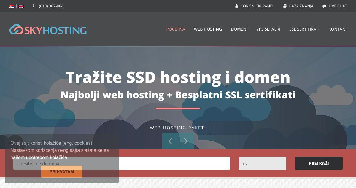 Homepage of Skyhosting hosting