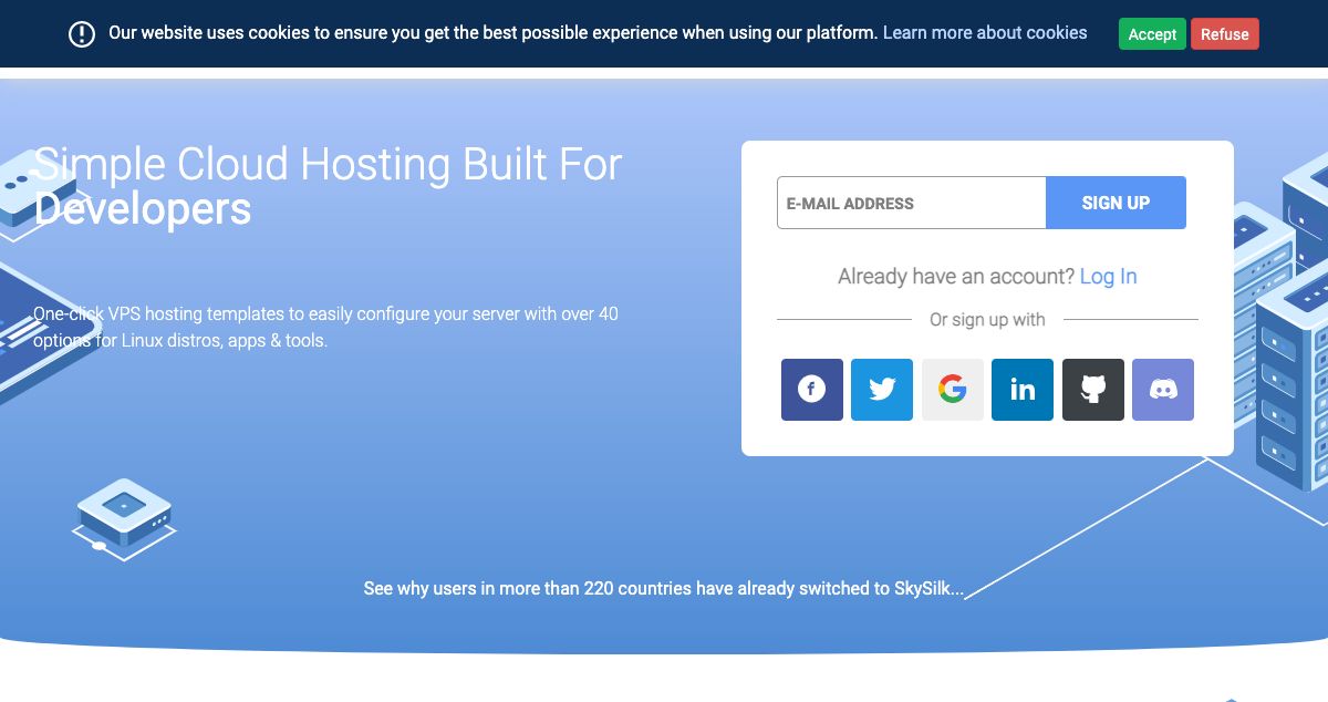 Homepage of SkySilk Cloud Services hosting