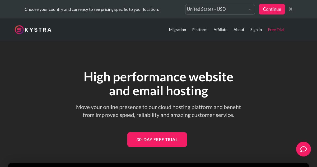 Homepage of Skystra hosting