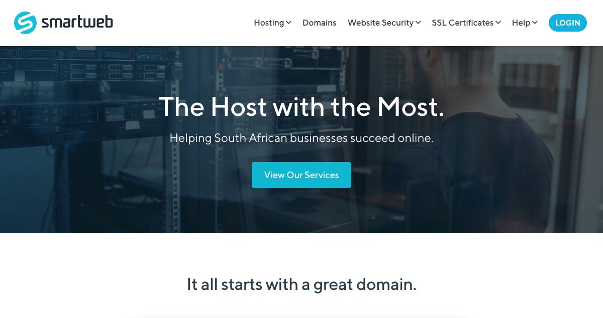 Homepage of Smartweb hosting