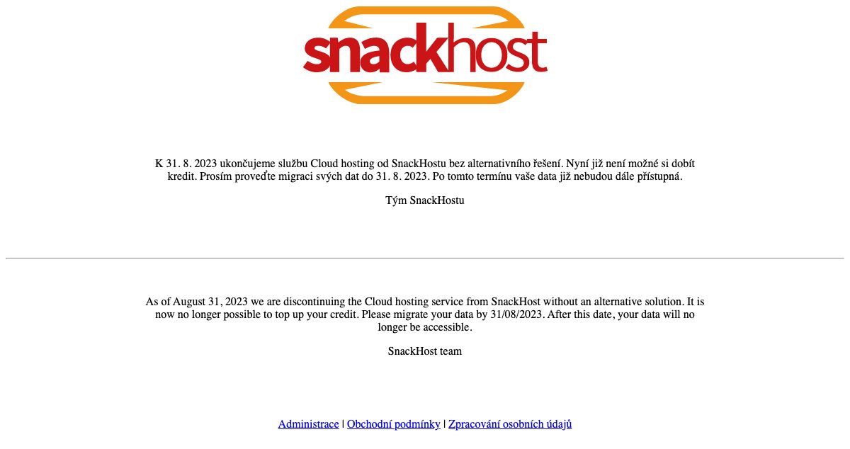 Homepage of SnackHost hosting