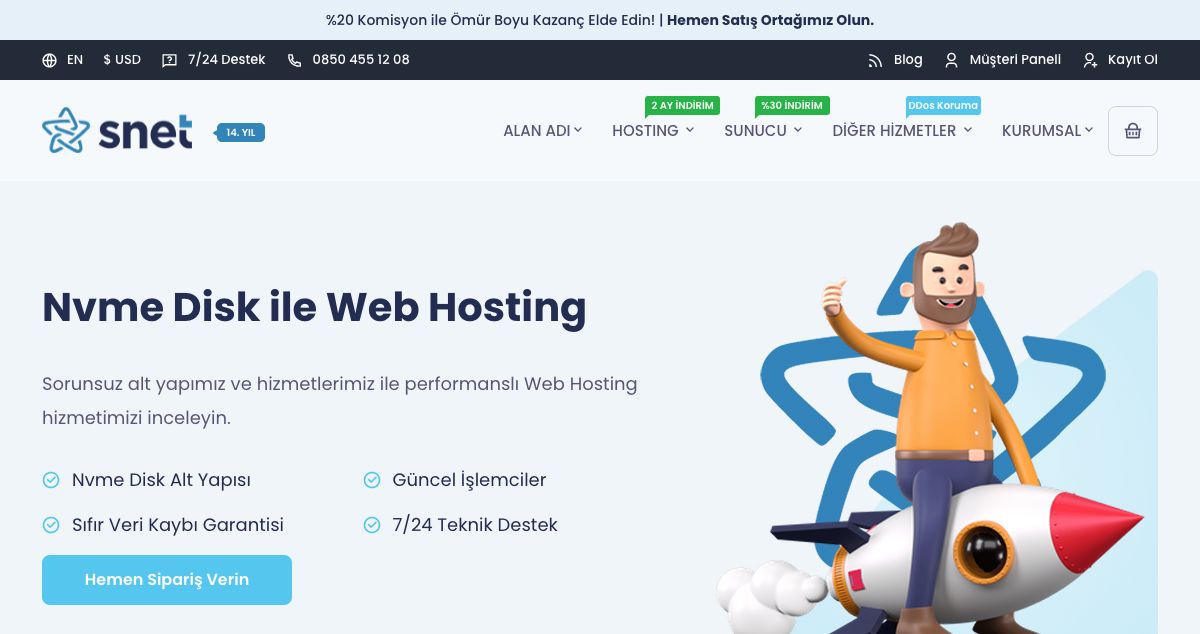 Homepage of Snet Hosting ve Sunucu Hizmetleri hosting