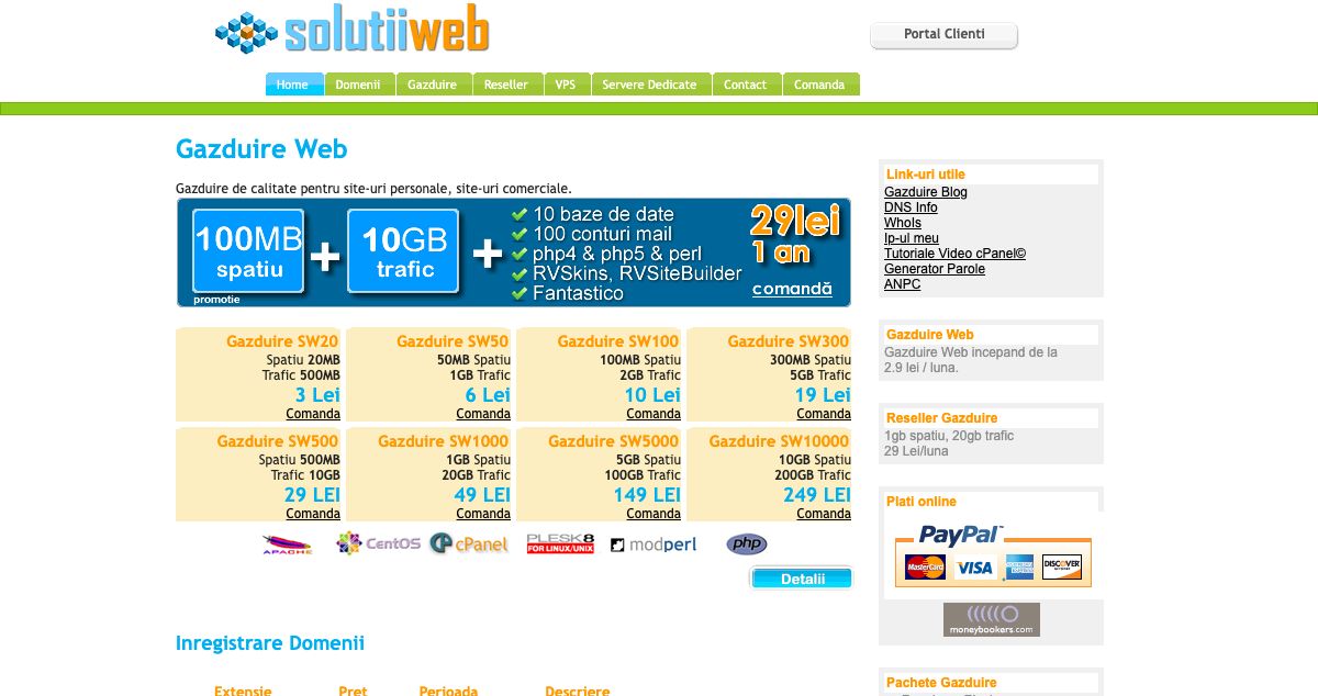 Homepage of Solutii Web hosting