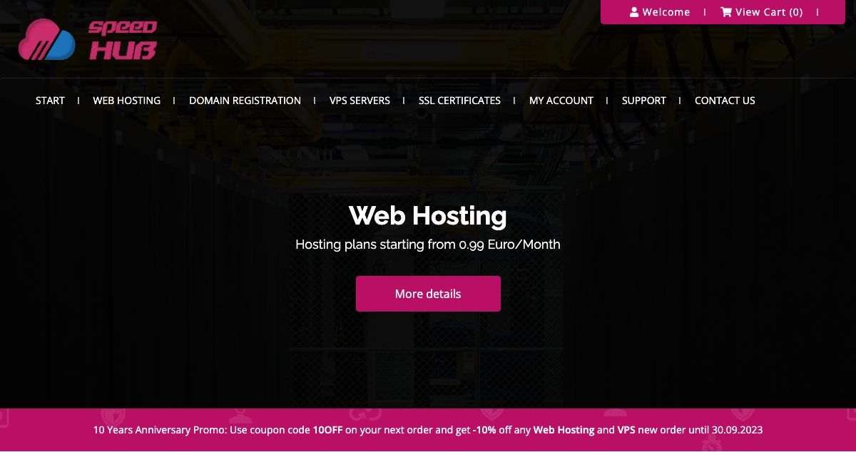 Homepage of SPEEDHUB.eu hosting