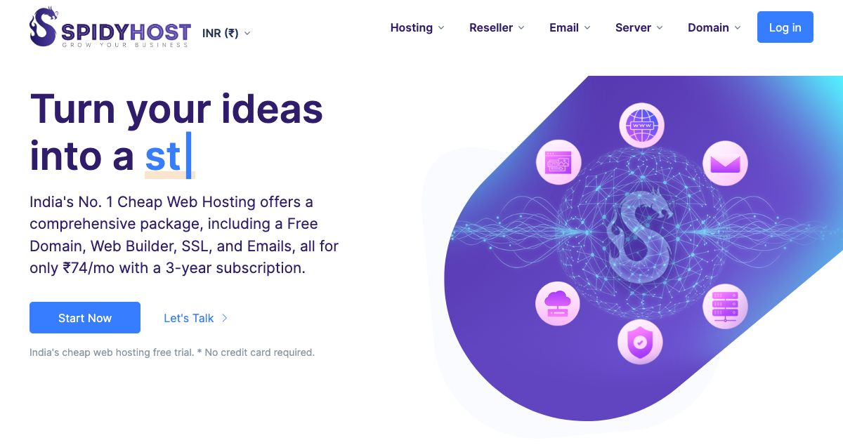 Homepage of SPIDYHOST hosting