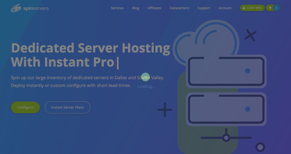 Homepage of Spin Servers hosting