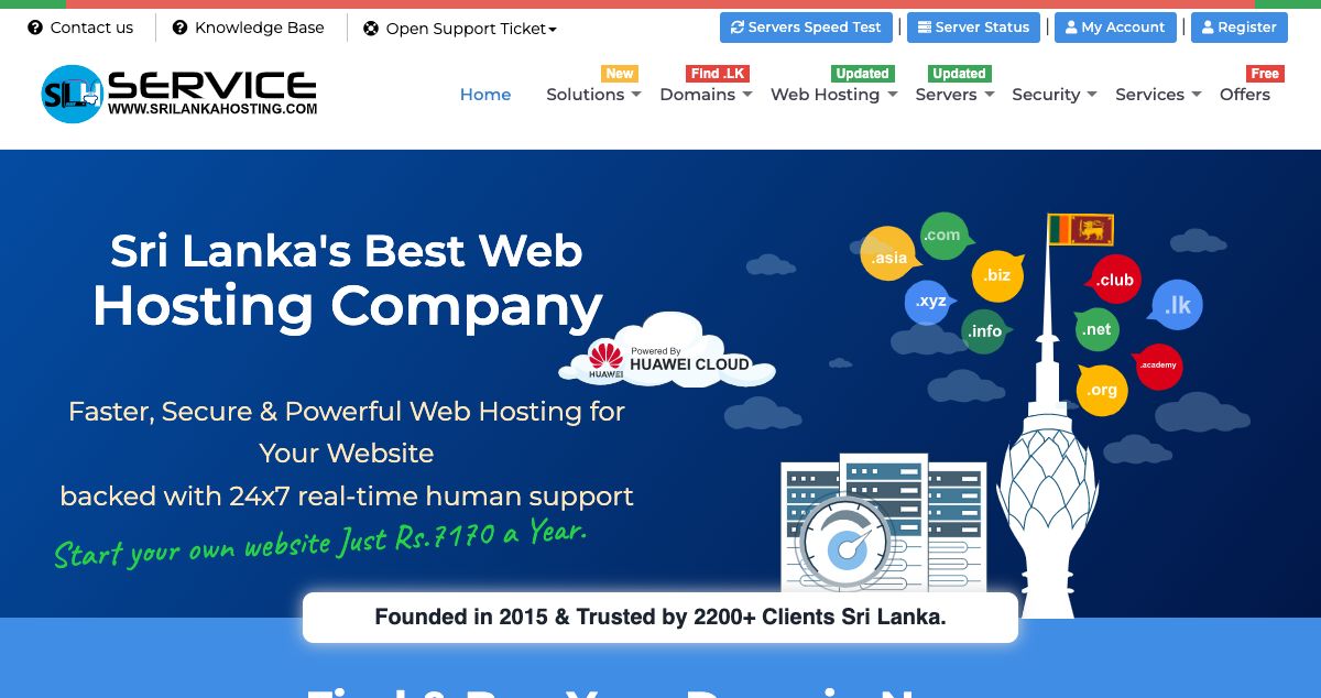 Homepage of SriLankaHosting hosting