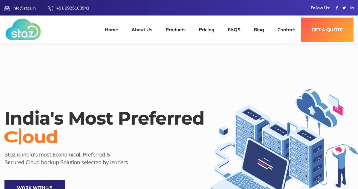 Homepage of Staz Cloud hosting