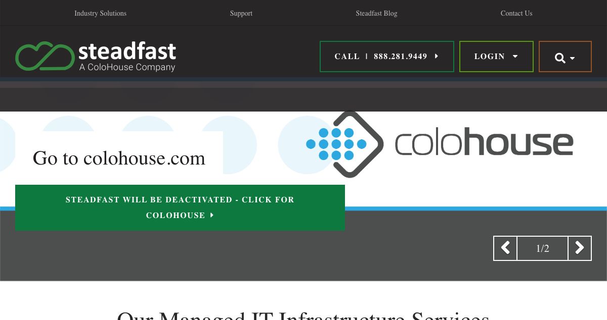 Homepage of Steadfast hosting