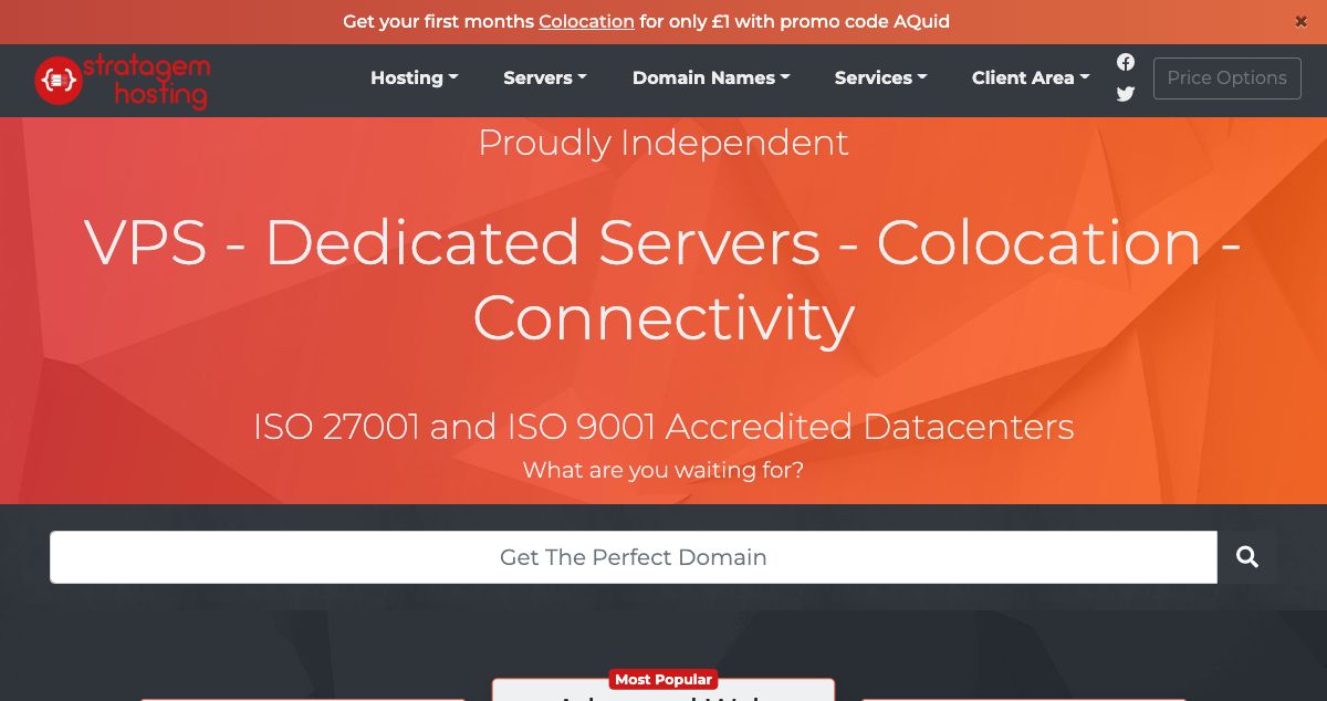 Homepage of Stratagem Hosting hosting