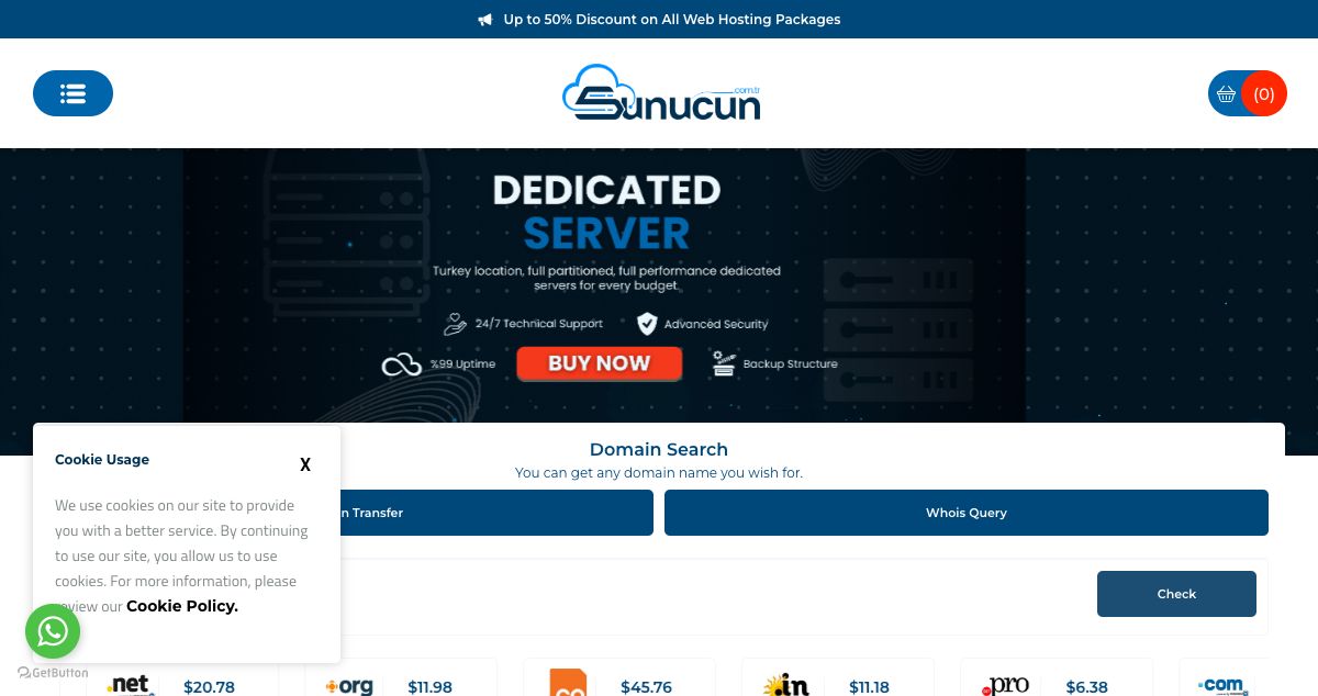 Homepage of Sunucun hosting