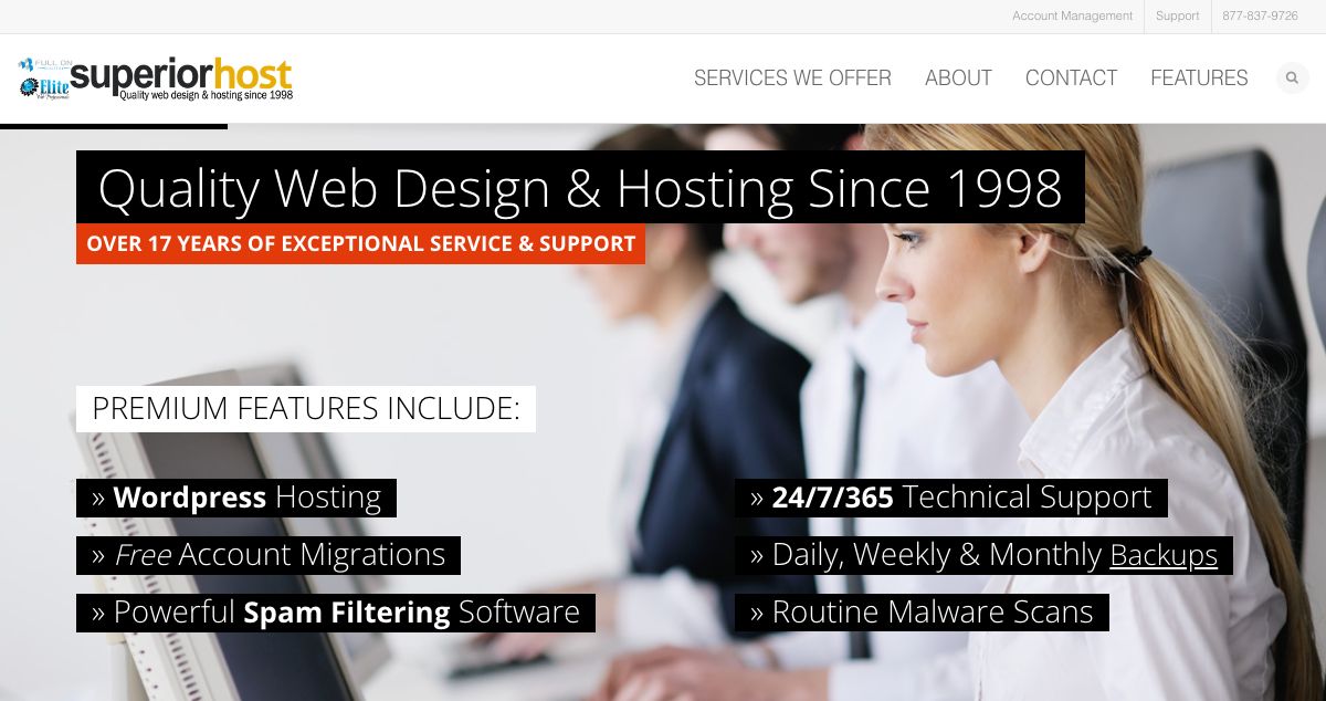 Homepage of Superior Host LLC hosting