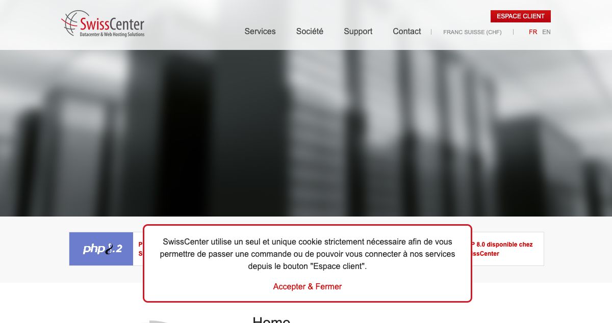 Homepage of SwissCenter hosting